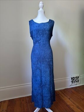 CLEO Blue Paisley Y2K Cottage Fairy Wedding Tie‎ Back Maxi Dress Sz 14
